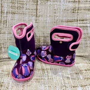 Bogs Kids' Boots with Purple and Pink Owl Design